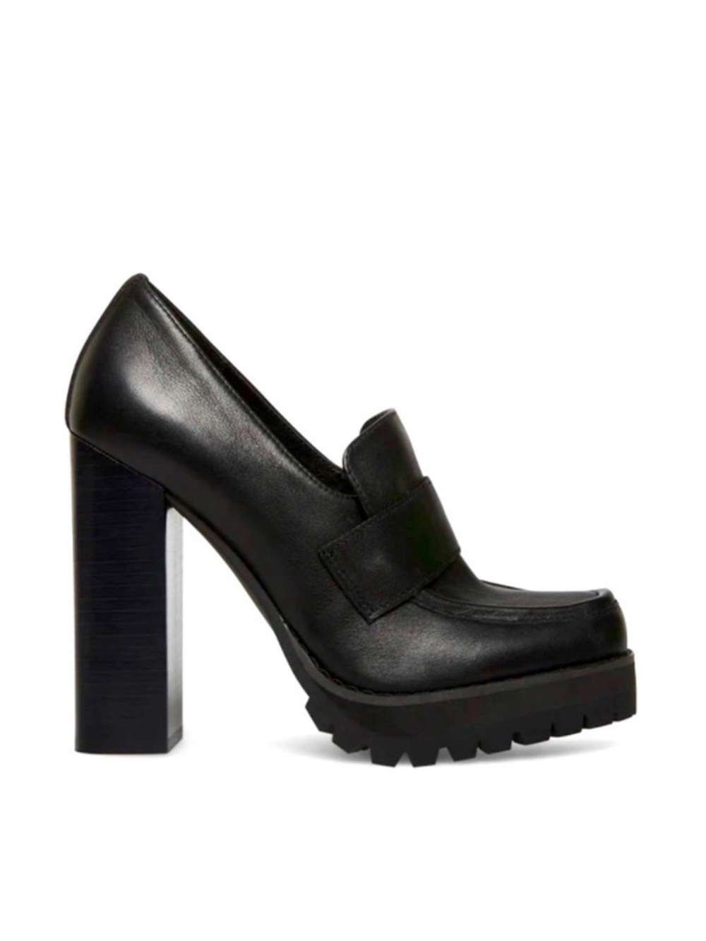 Steve Madden Odette Platform Loafer Heel in Black Leather